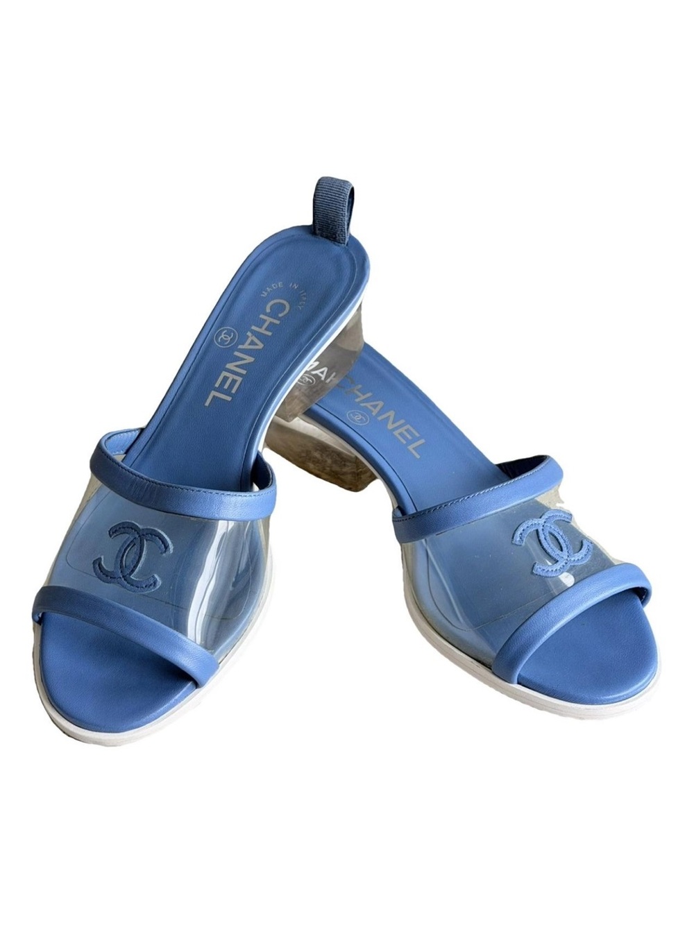 CHANEL CRUISE 2019 transparent/blue CC mules size 36EU